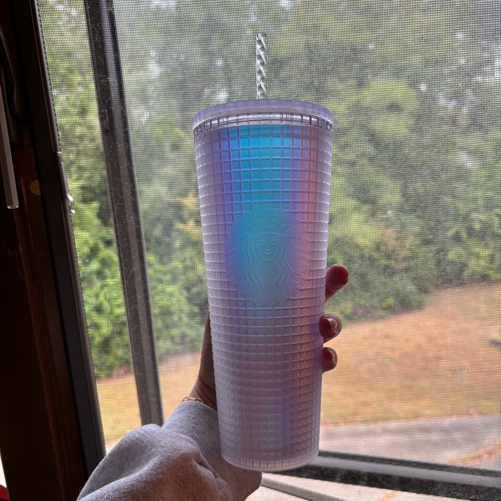 NWT Starbucks 2022 Spring Soft Touch White Unicorn Grid Iridescent Tumbler - Picture 3 of 9